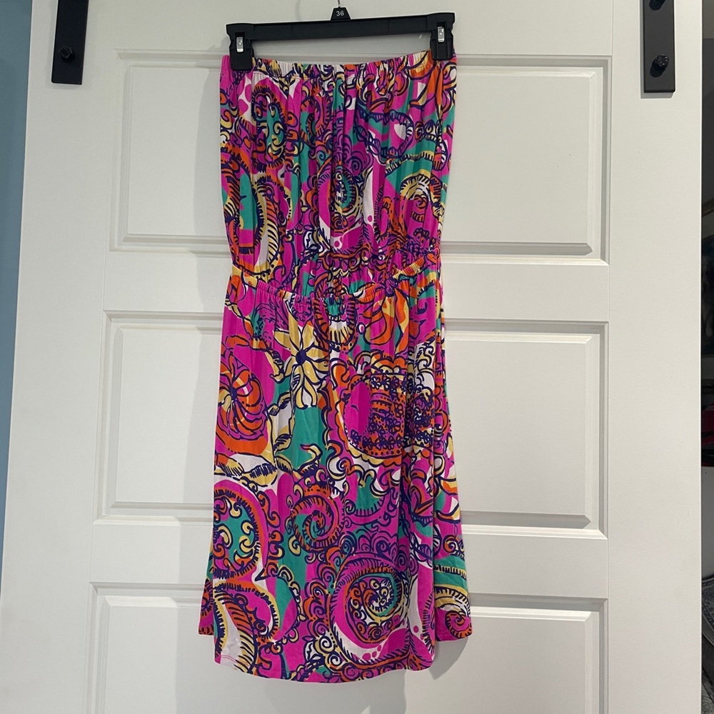 Lilly Pulitzer Pink and Purple Patterned strapless dress